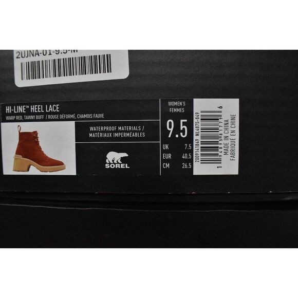 Sorel Womens Size 9.5 Hi Line Warp Red Suede Lace Up Waterproof Heeled Boots - Picture 10 of 10